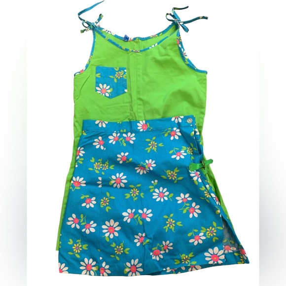 VTG Sears 2 Pc 70s Summer Hippy Daisy Floral Jumper Romper & Skirt Set Youth Kid
